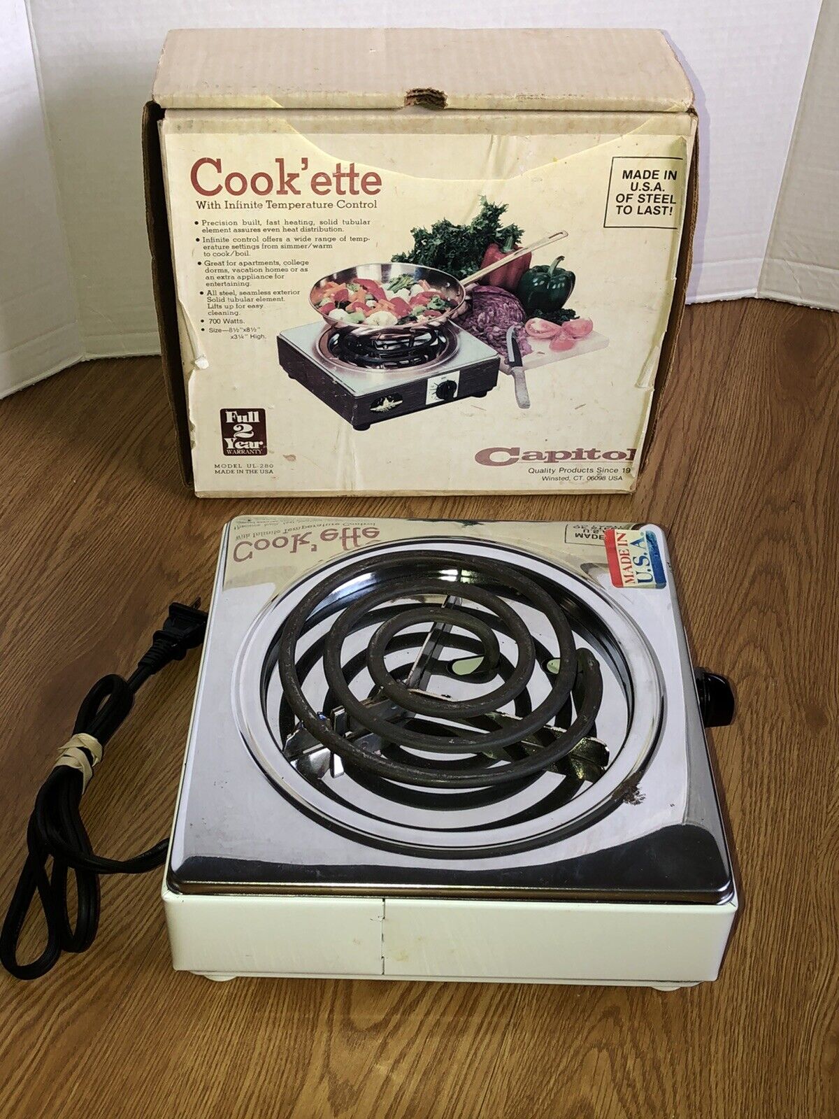 Vintage Capitol Cook’ette Single Burner Electric Stove Hot Plate Made In USA - Fresh Stock Dated February 2026