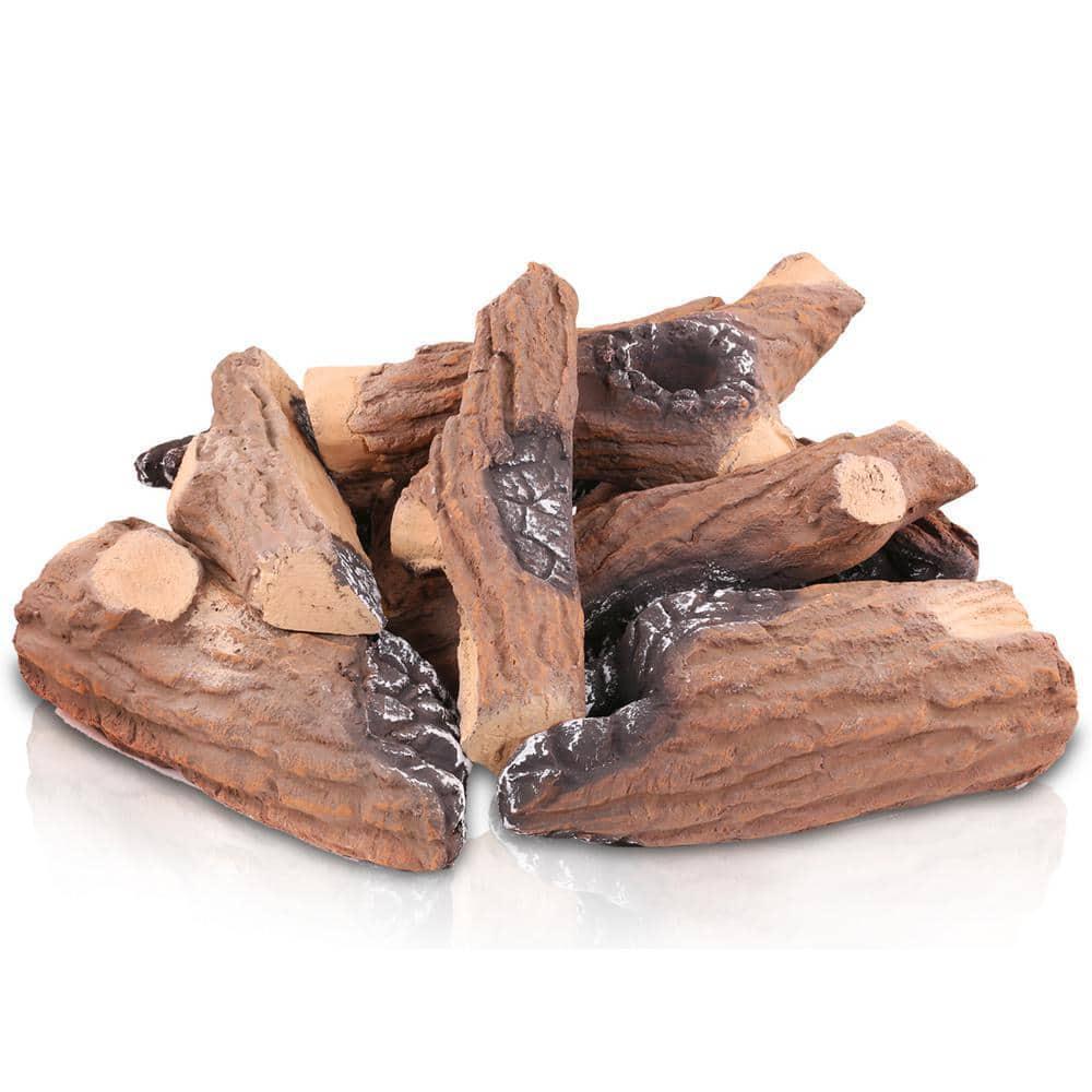 Fireplace Log Set 9-Piece 10 in. Ceramic Decorative Flame Vented Gas Deco Logs - Fresh Stock Dated January 2026