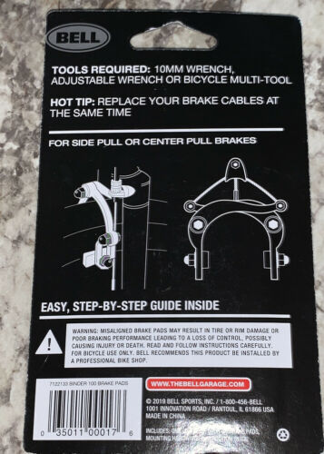 BELL Binder 100 Standard Bike Brake Pads (fits most caliper brakes) - Fresh Stock Dated December 2025