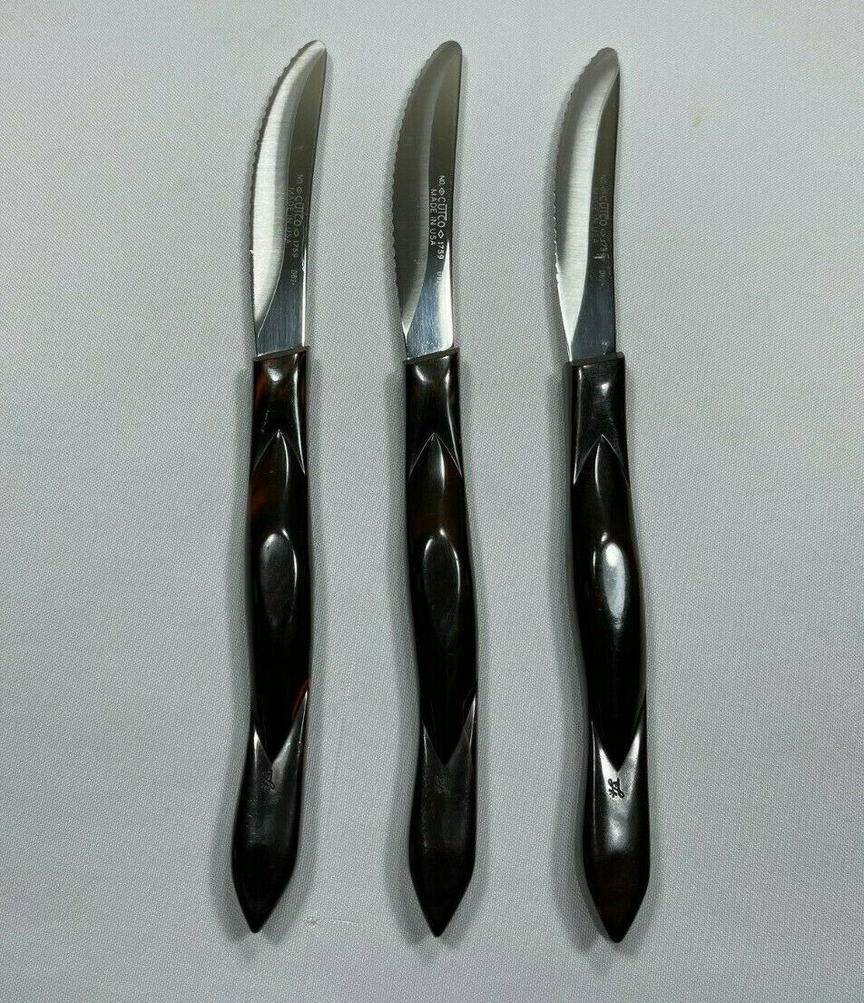 VTG Cutco Table Steak Knives set of 3 #1759 D82 Dark Brown Orange Marbling - Fresh Stock Dated January 2026