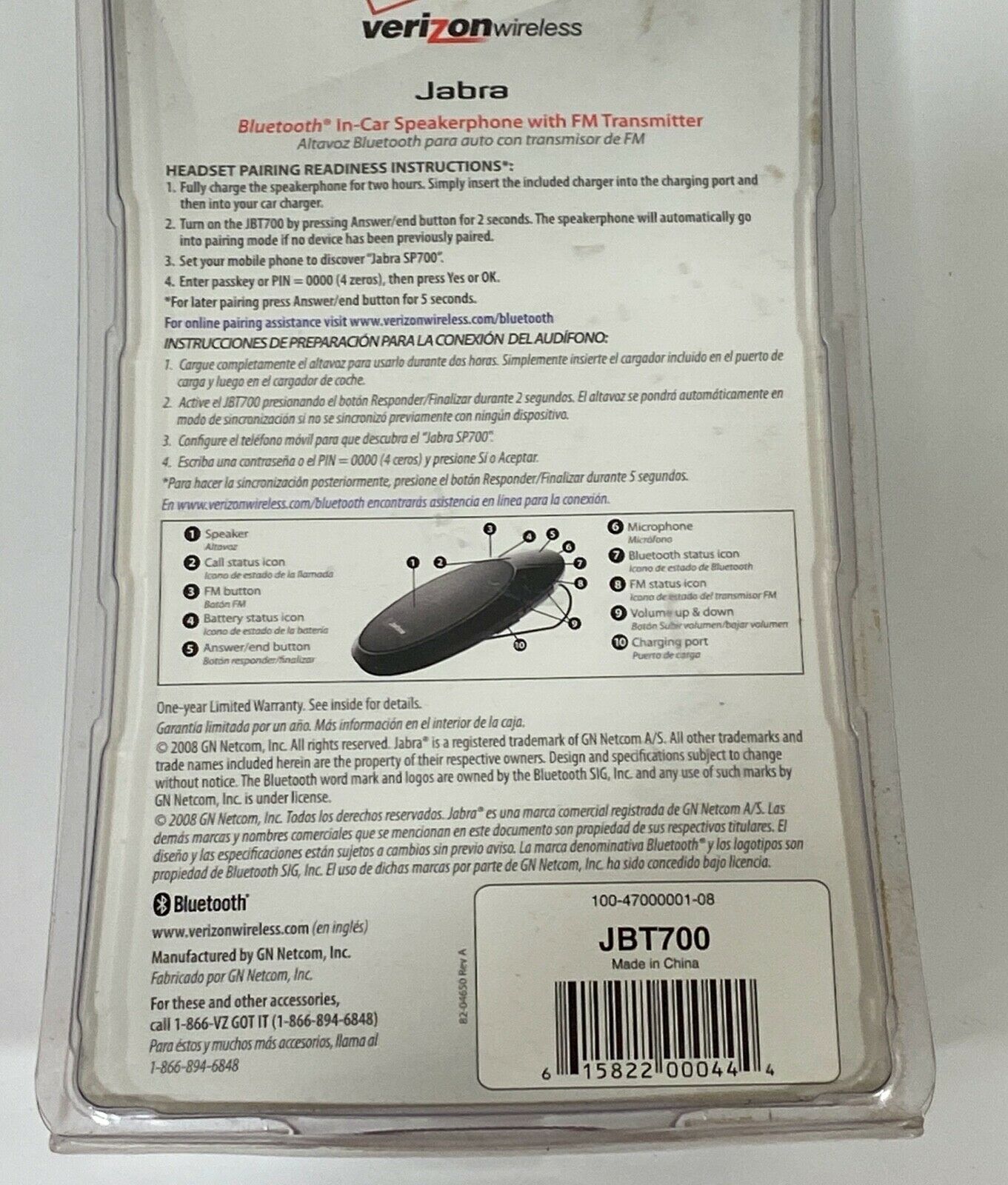 New Jabra JBT700 Bluetooth In-Car Speakerphone with FM Transmitter Universal - Fresh Stock Dated December 2025