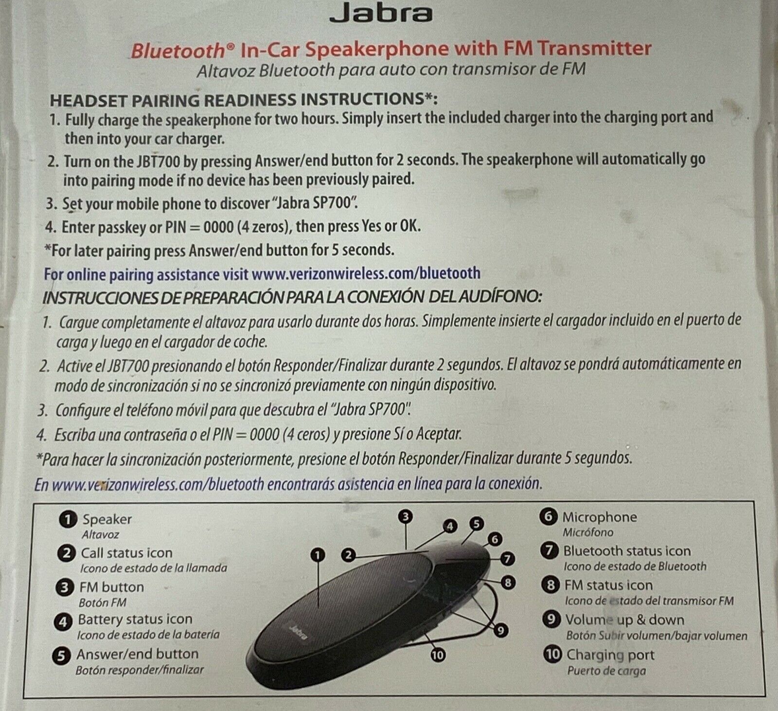New Jabra JBT700 Bluetooth In-Car Speakerphone with FM Transmitter Universal - Fresh Stock Dated December 2025