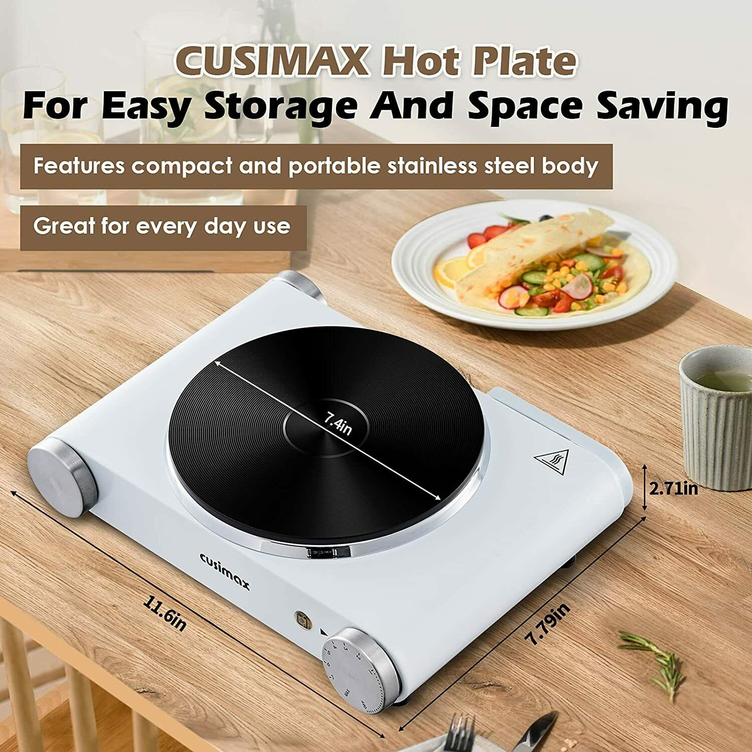 Hot Plate, CUSIMAX Electric Hot Plate 1500W Hot Plates for Cooking Single Burner - Fresh Stock Dated February 2026