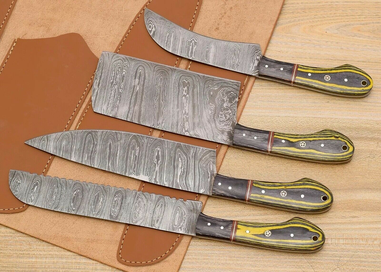 Custom Handmade Damascus chef Knife Set | Kitchen Knife set Of 4 Pieces - Fresh Stock Dated January 2026