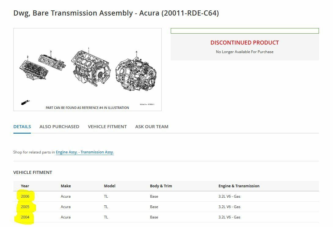 Genuine 2004 2005 2006 Acura TL Manual transmission J32A3 MT MT6 LSD TL Dynamic - Fresh Stock Dated December 2025