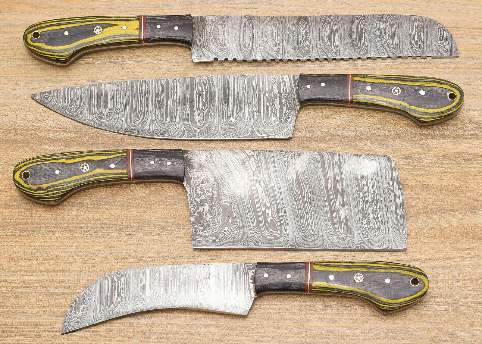 Custom Handmade Damascus chef Knife Set | Kitchen Knife set Of 4 Pieces - Fresh Stock Dated January 2026