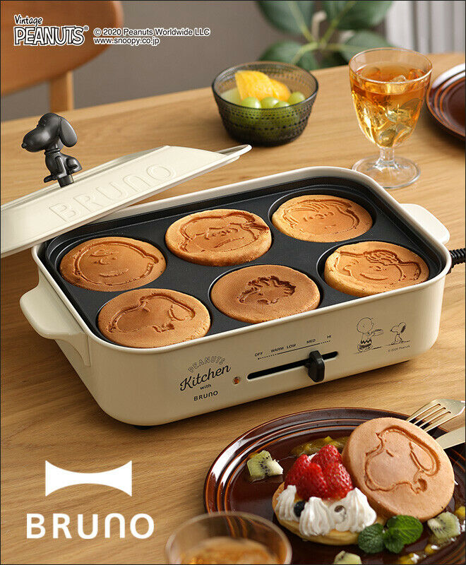 Bruno Peanut Snoopy Compact 3pcs Hot Plate Flat Takoyaki Pancake 100V Tracking # - Fresh Stock Dated February 2026