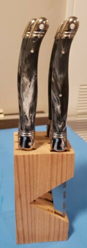 Laguiole Jean Dubose Steak Knives Set of 6. Dark Blue and White Handles. Signed - Fresh Stock Dated January 2026