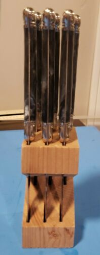 Laguiole Jean Dubose Steak Knives Set of 6. Dark Blue and White Handles. Signed - Fresh Stock Dated January 2026