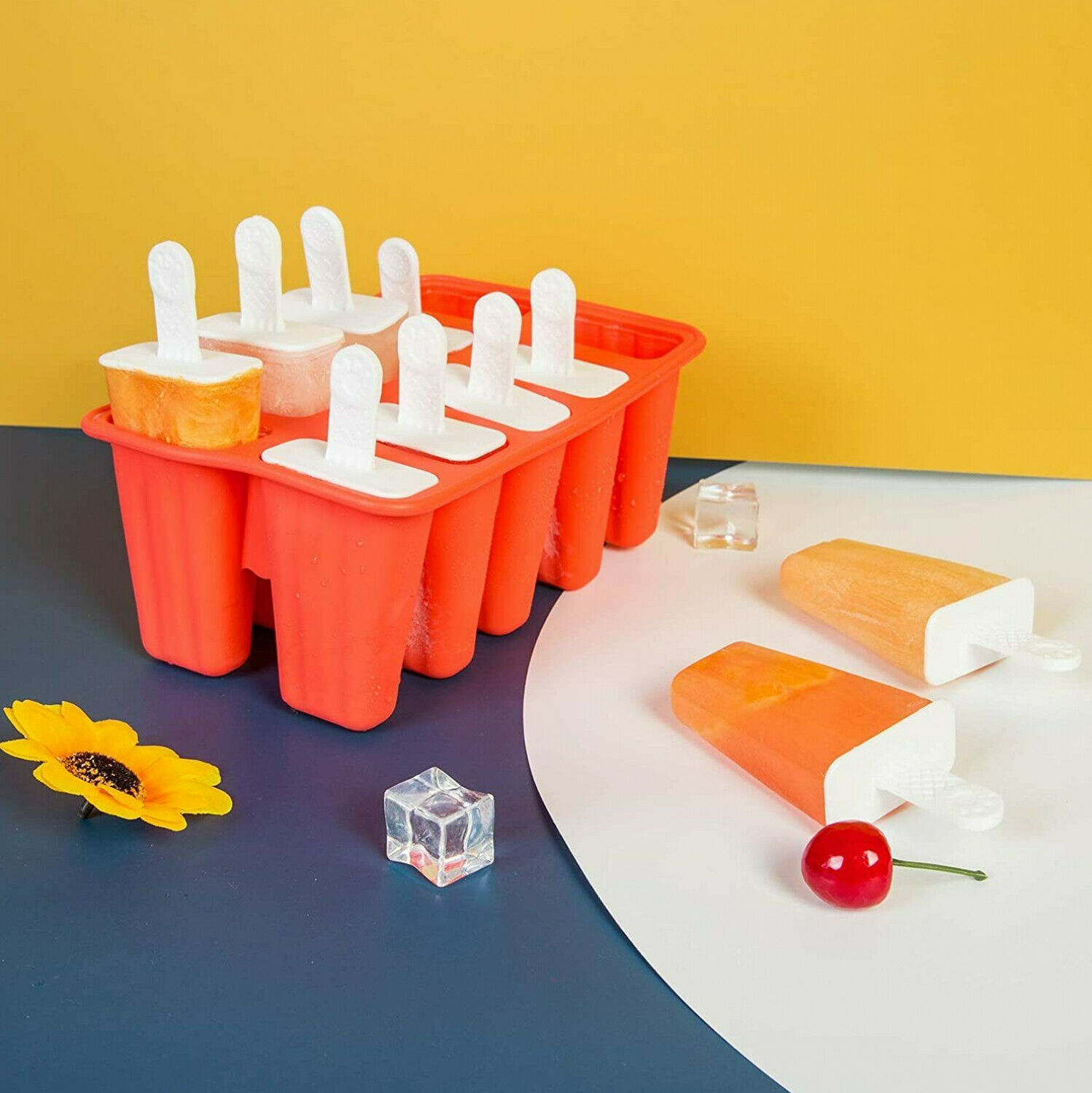 10 Cell Ice Cream Popsicle Frozen Mold Silicone Lolly Mould Ice Tray Cover Lid - Fresh Stock Dated February 2026