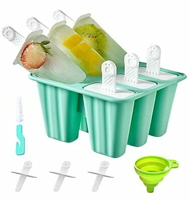 Popsicle Molds 6 Pieces Silicone Reusable Ice Pop 6 pieces with 9 sticks-green - Fresh Stock Dated February 2026