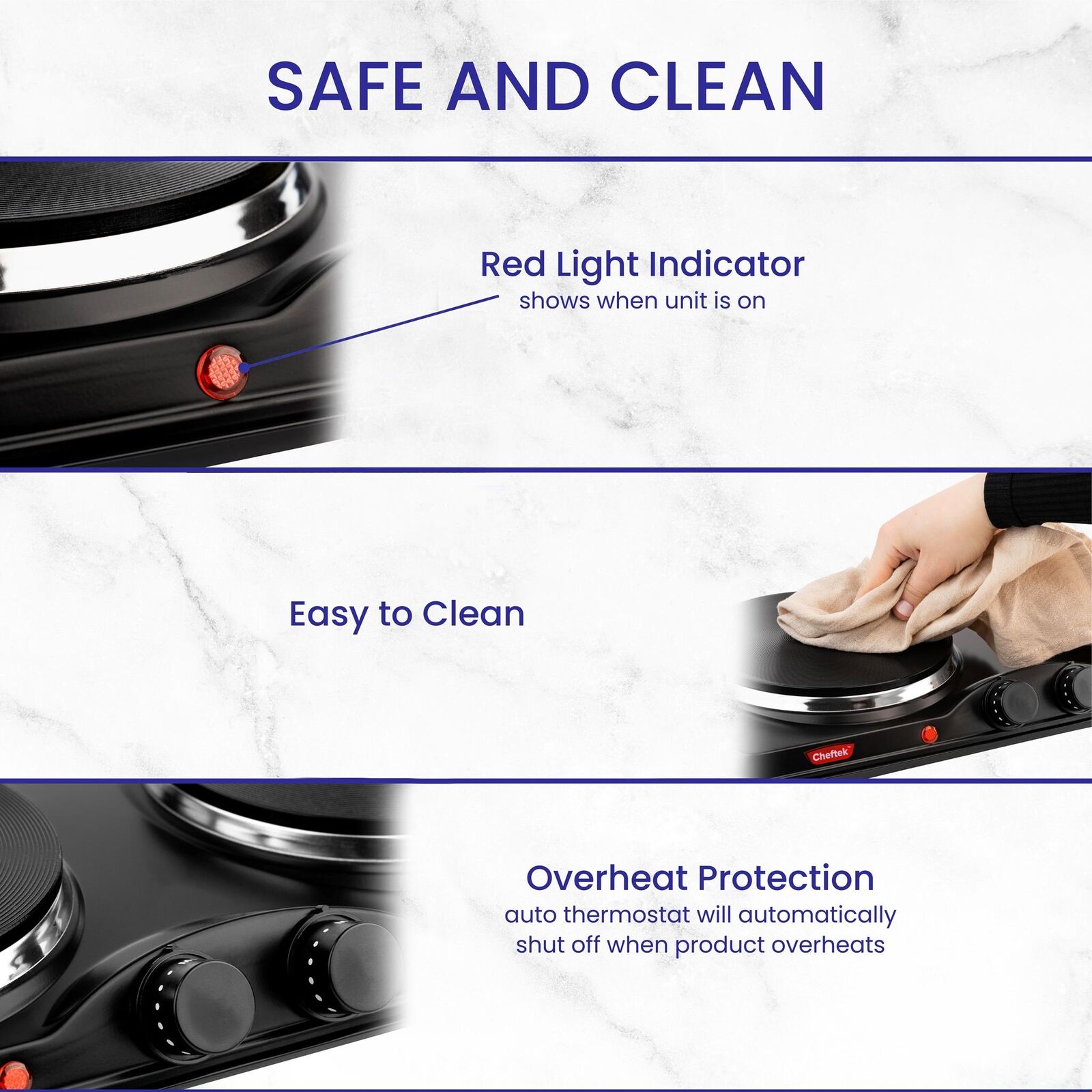 Cheftek 1700W Dual Electric Stove 6'' & 7.5’’in Cooktop Plates With 2 Burners - Fresh Stock Dated February 2026