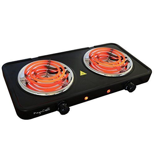 MegaChef Electric Easily Portable Ultra Lightweight Dual Coil Burner, Black - Fresh Stock Dated January 2026