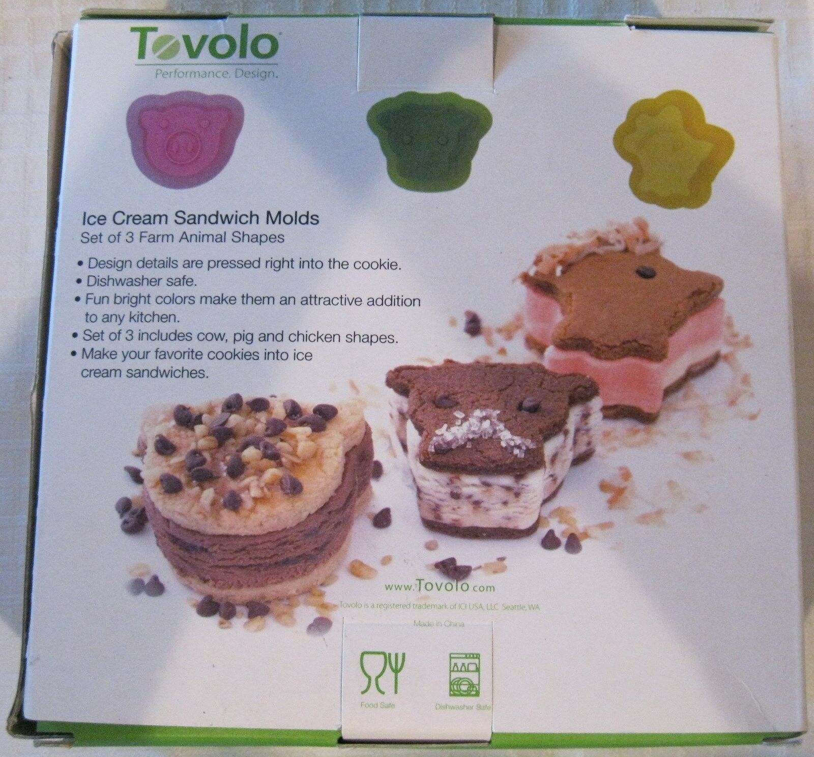 TOVOLO ICE CREAM SANDWICH MOLDS SET OF 3 FARM ANIMAL SHAPES & RECIPES  NEW! - Fresh Stock Dated February 2026