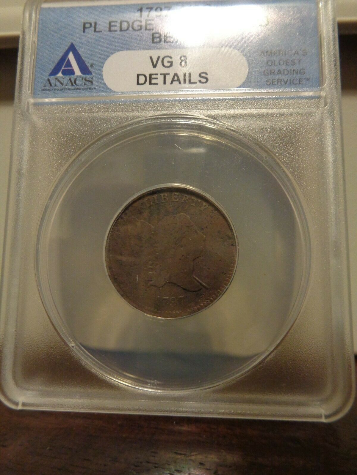 1797  ANACS VG 8 Details Liberty Cap Half Cent Coin 1/2c Plain Edge - Fresh Stock Dated December 2025