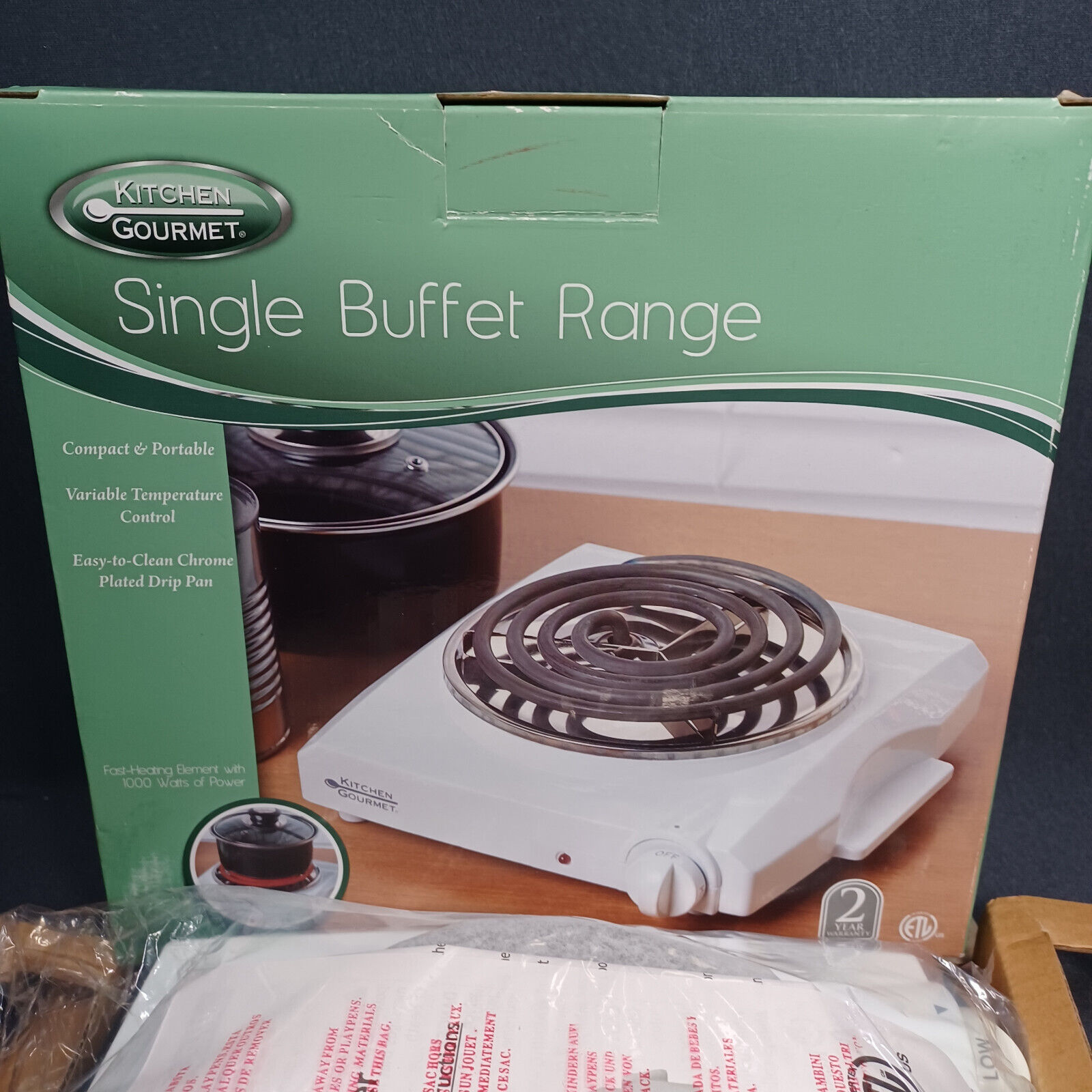 Kitchen Gourmet Single Buffet Range Tabletop Burner Hotplate Portable 1000 W - Fresh Stock Dated February 2026