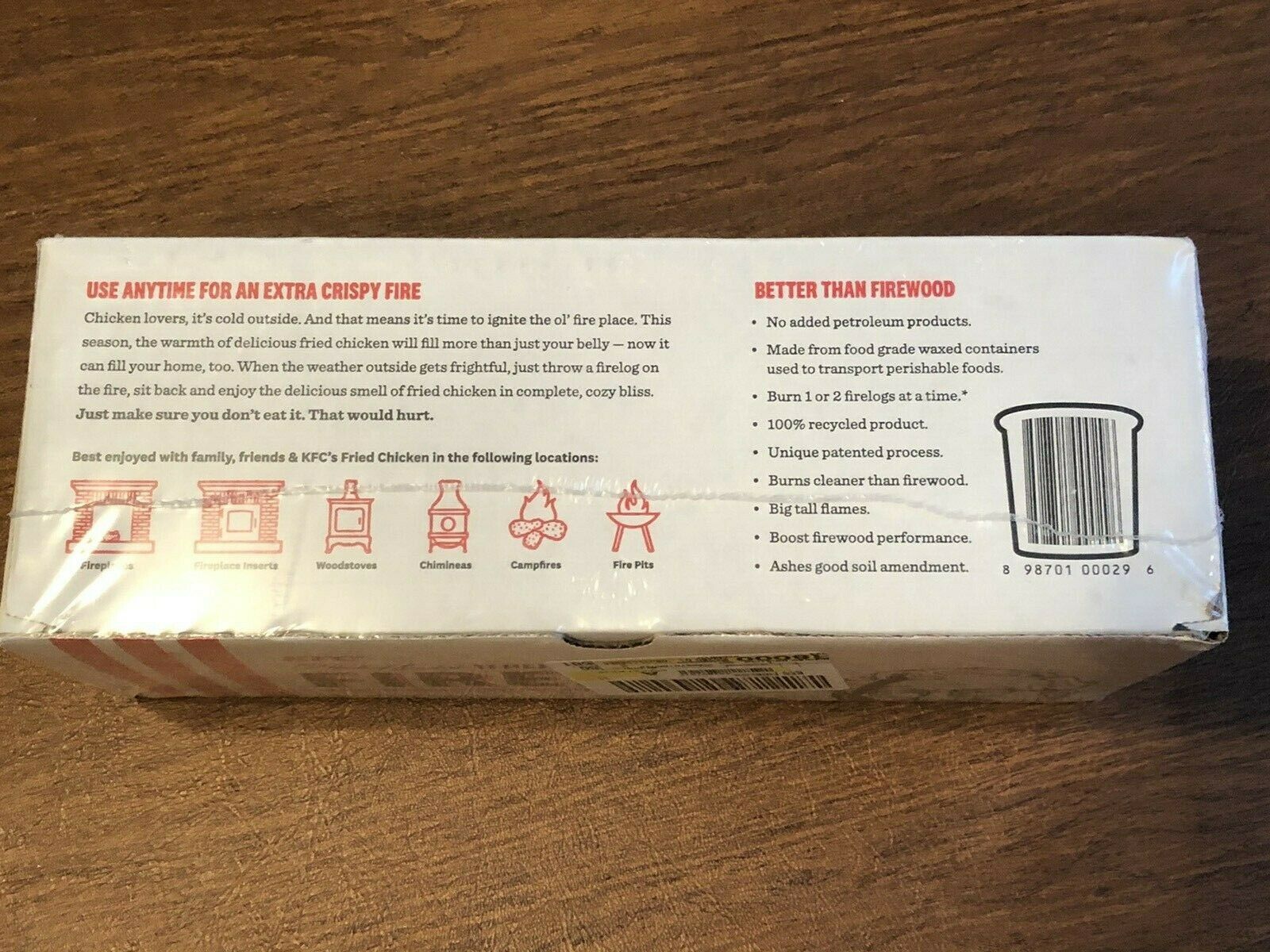 KFC 11 Herbs Spices Limited Edition FIRE LOG EnviroLog KENTUCKY FRIED CHICKEN - Fresh Stock Dated December 2025