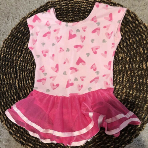 JACQUES MORET Girls 4T Sparkle Hearts Pink Tutu Skirted Ballet Leotard - Fresh Stock Dated December 2025