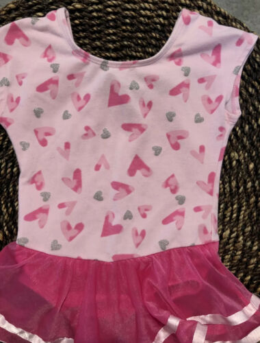 JACQUES MORET Girls 4T Sparkle Hearts Pink Tutu Skirted Ballet Leotard - Fresh Stock Dated December 2025