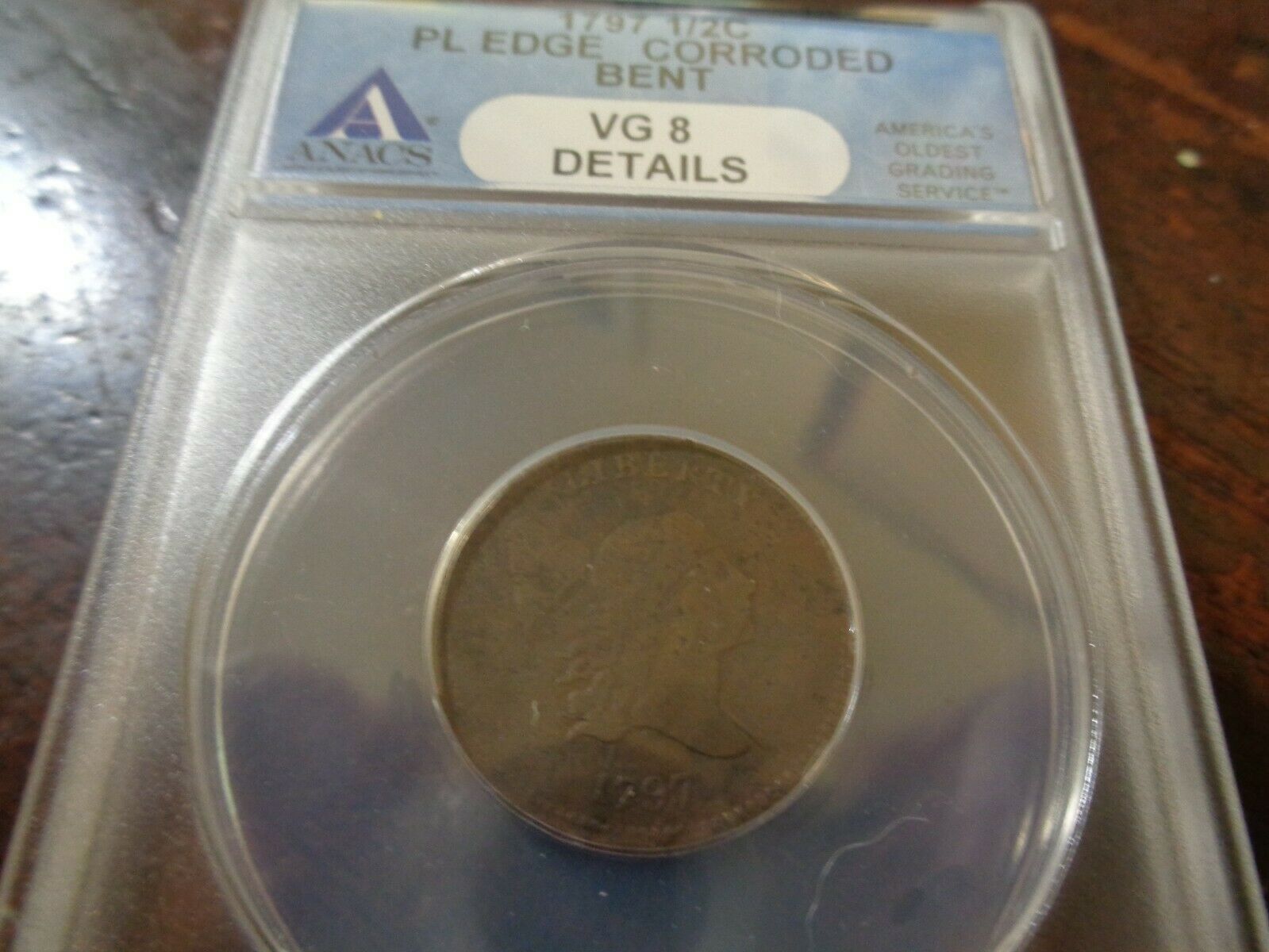 1797  ANACS VG 8 Details Liberty Cap Half Cent Coin 1/2c Plain Edge - Fresh Stock Dated December 2025