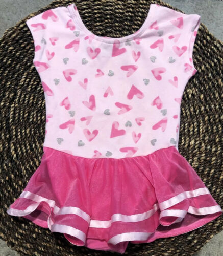 JACQUES MORET Girls 4T Sparkle Hearts Pink Tutu Skirted Ballet Leotard - Fresh Stock Dated December 2025