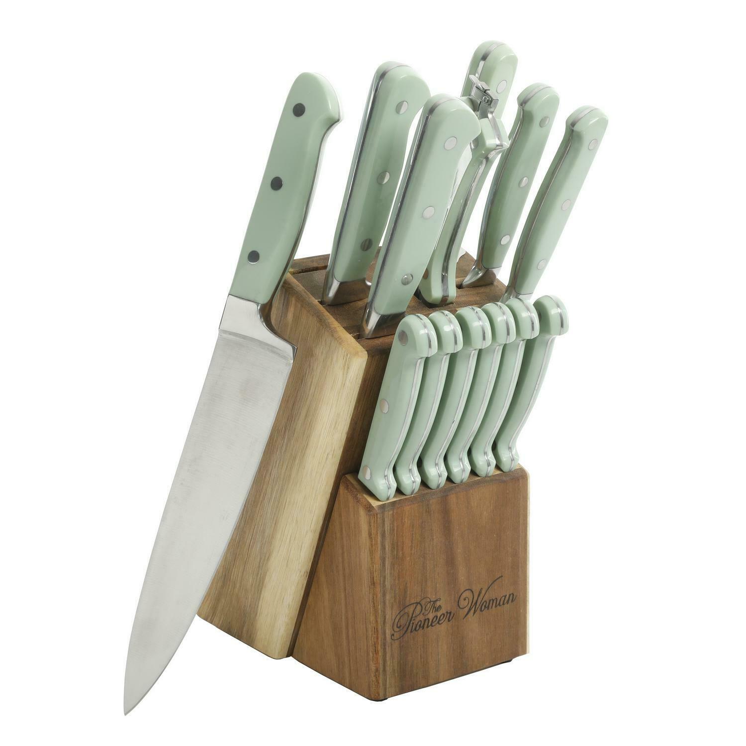 Pioneer Woman Cutlery Set Stainless Steel Kitchen Knives Wood Block Knife Set - Fresh Stock Dated January 2026