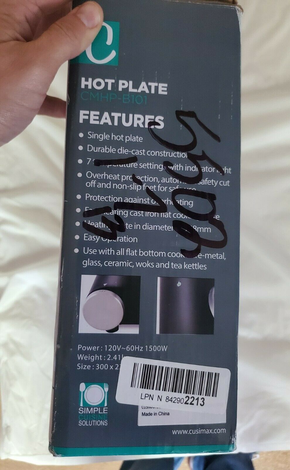 Cusimax Portable Electric Hot Plate CMHP-B101 - Fresh Stock Dated February 2026