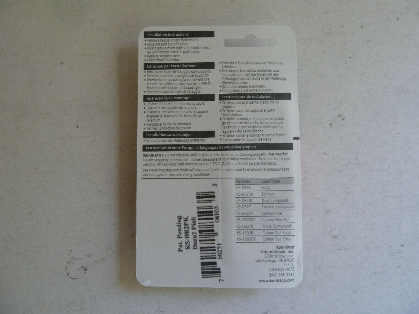 Kool Stop Dura Type brake pad inserts, hot pink, all weather, Shimano - Fresh Stock Dated December 2025