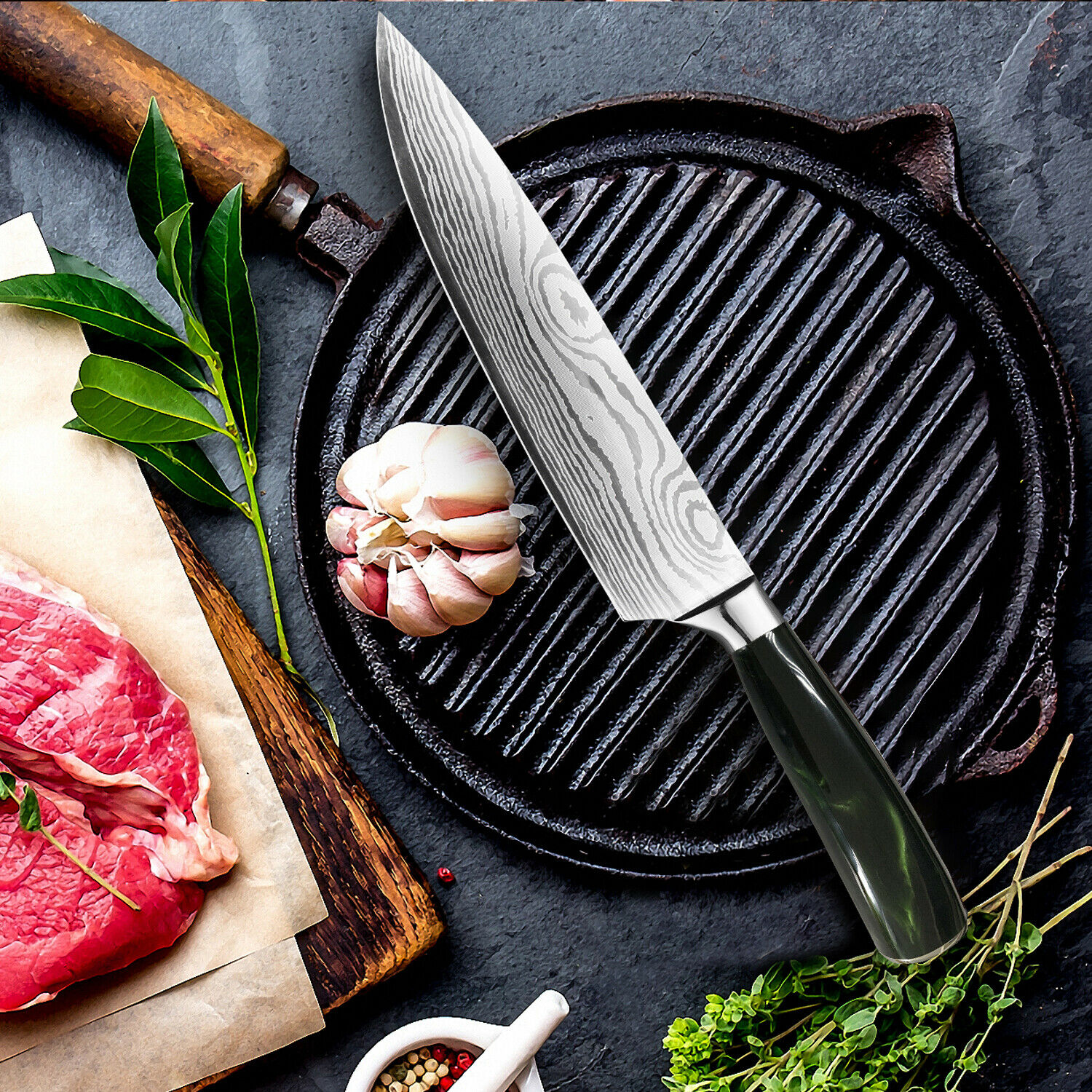 2Pcs High Carbon Steel Kitchen Knife Set 7in Nakiri Cleaver Knive+8in Chef Knife - Fresh Stock Dated January 2026