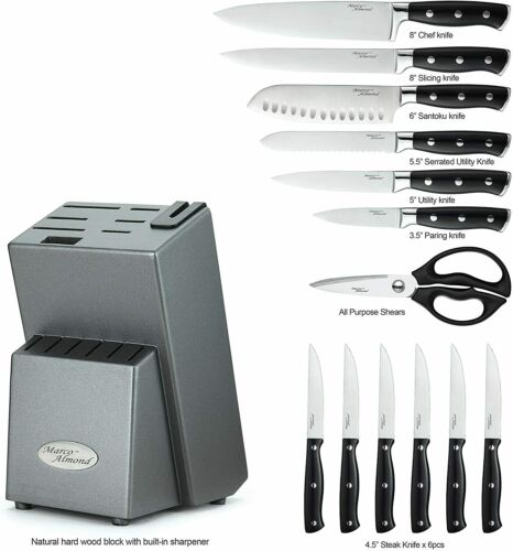 14-Piece Knife Block Set Stainless Steel Built-in Sharpener Knife Set with Block - Fresh Stock Dated January 2026