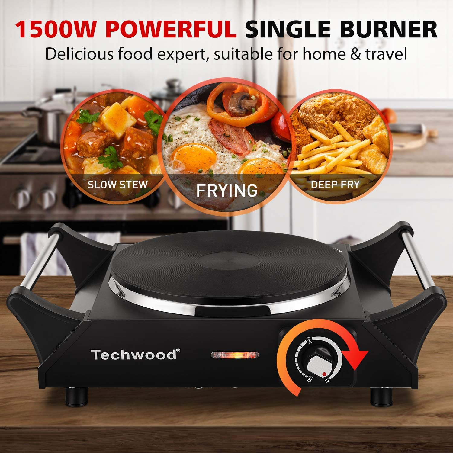 Techwood Hot Plate Portable Electric Stove 1500W Countertop Single Burner with & - Fresh Stock Dated February 2026