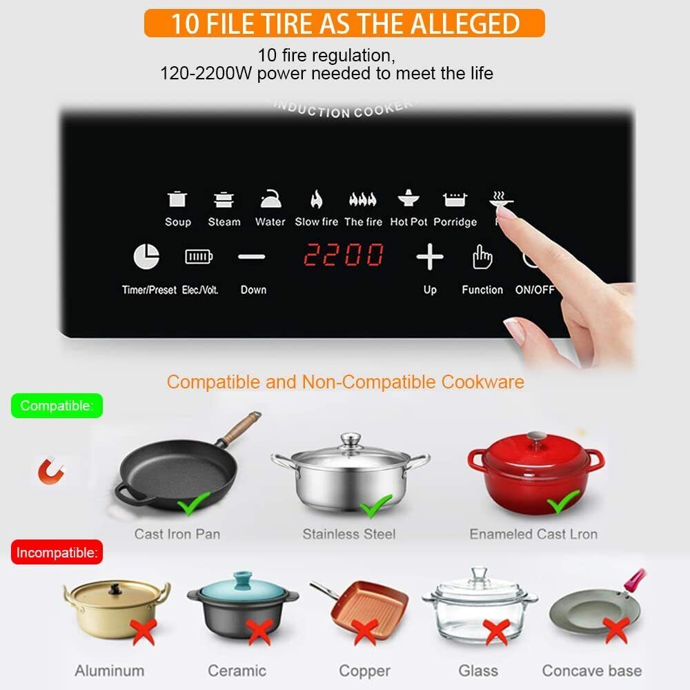 2200W Portable Kitchen Electric Induction Cooktop Stove Hotplate Cooker US Stock - Fresh Stock Dated February 2026