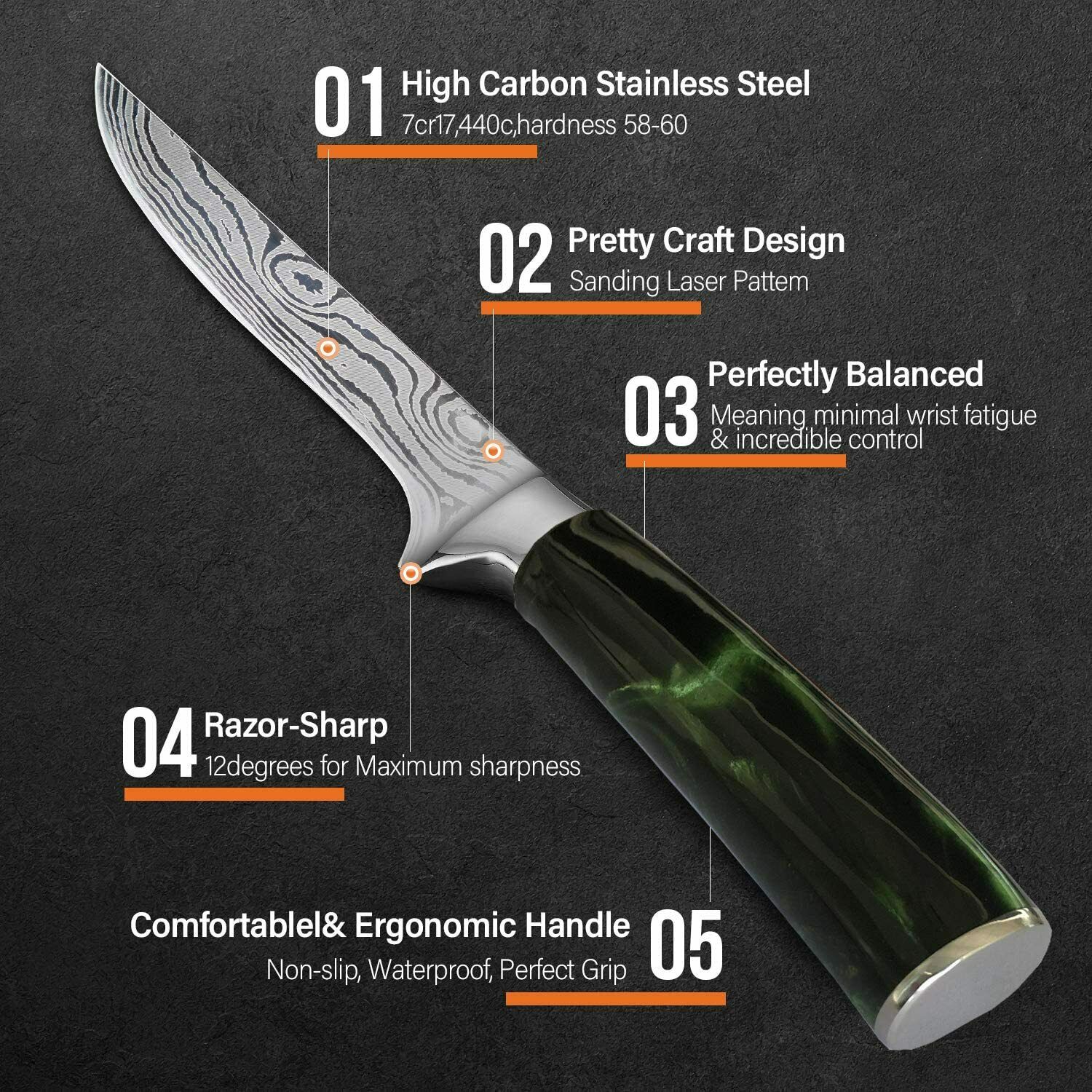 New 6 Inch Boning Knife German High Carbon Stainless Steel Fillet Knife for Home - Fresh Stock Dated February 2026