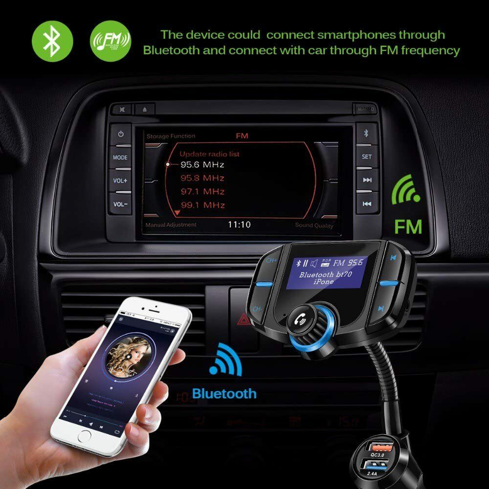 Wireless Bluetooth FM Transmitter Adapter Car Hands-free For iPhone Samsung LG - Fresh Stock Dated December 2025
