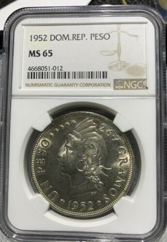 1952 DOMINICAN  SILVER COIN  NGC MS65 - Fresh Stock Dated December 2025