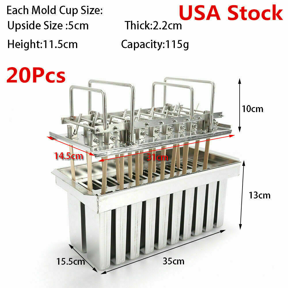 20PCS Stainless Steel Frozen Popsicle Molds Ice Cream Pop Maker Freezer Tray - Fresh Stock Dated February 2026