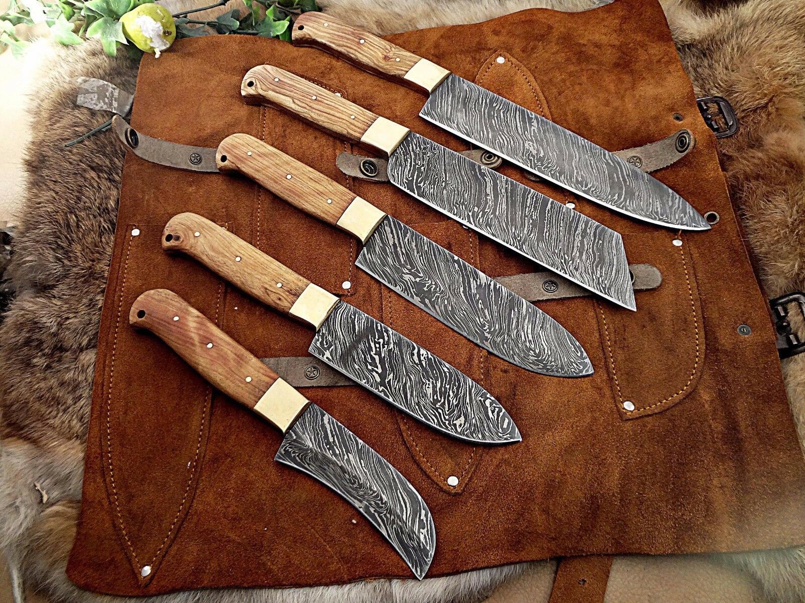 5 piece kitchen knives with sheath, overall 54