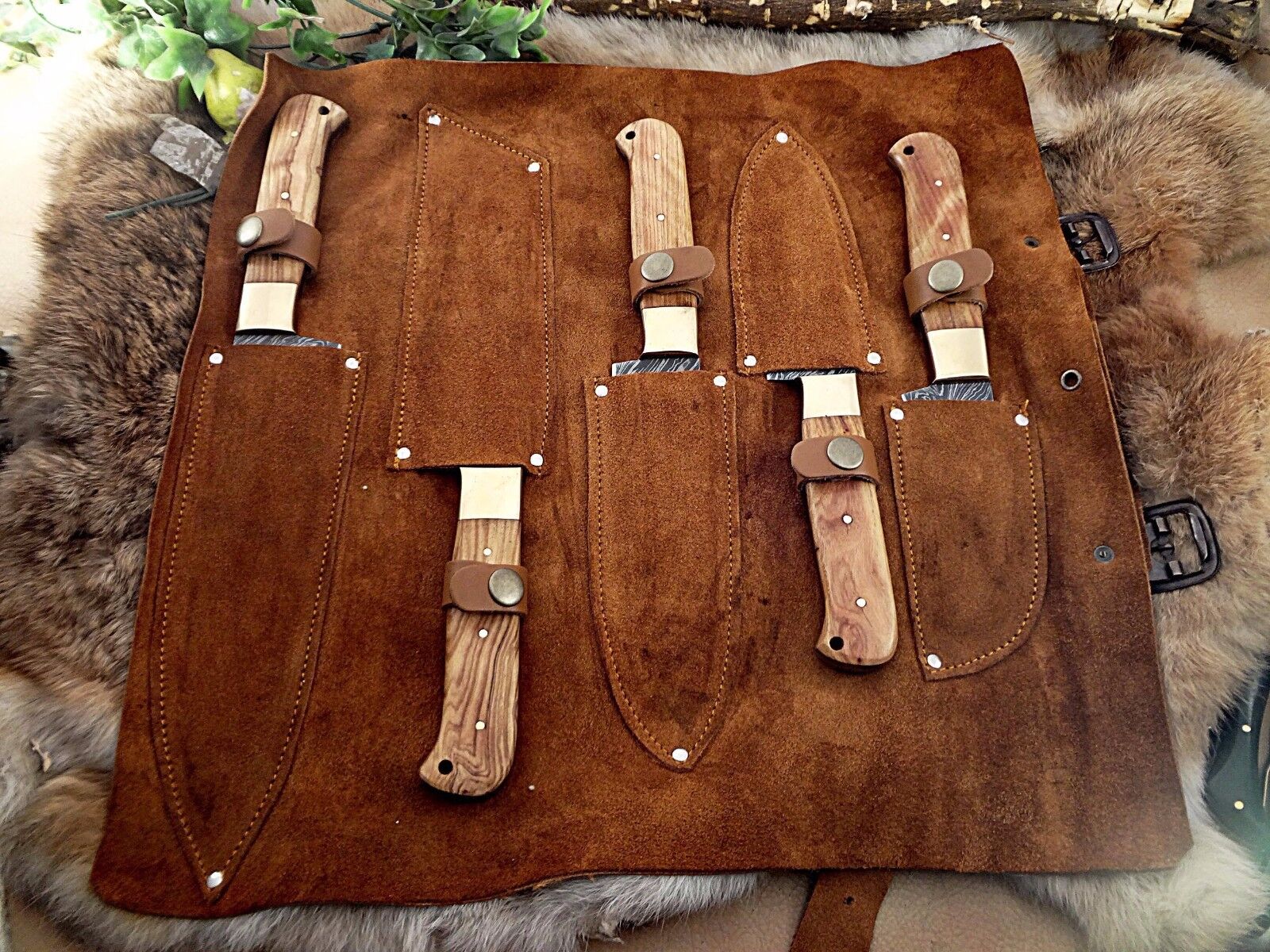 5 piece kitchen knives with sheath, overall 54