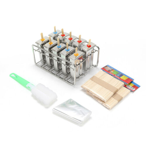10x Stainless Steel Ice Cream Mold Pop Ice Lolly Maker Frozen Mould Popsicle Ice - Fresh Stock Dated February 2026