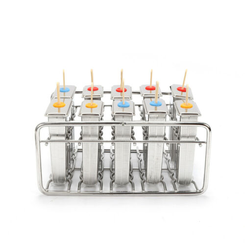 10x Stainless Steel Ice Cream Mold Pop Ice Lolly Maker Frozen Mould Popsicle Ice - Fresh Stock Dated February 2026