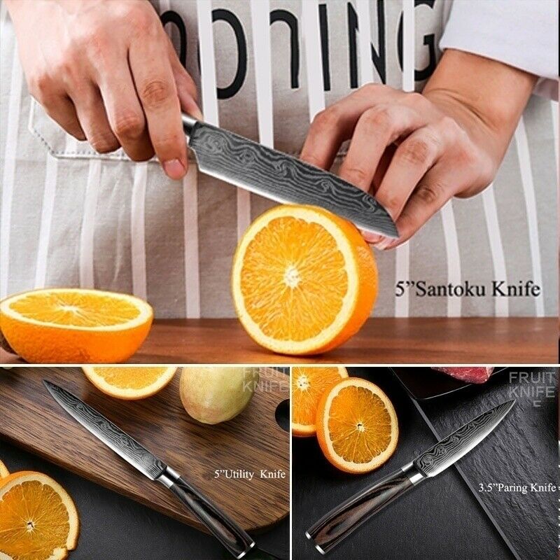 5 Pcs Kitchen Cook Knives Set Japanese Damascus Style Stainless Steel Chef Knife - Fresh Stock Dated January 2026