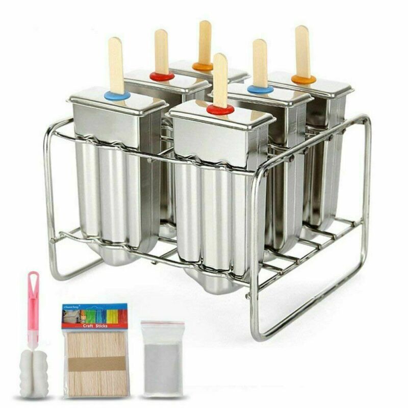 6pcs Stainless Steel Ice Cream Pop Mold Ice Lolly Popsicle Bars Stick Holder - Fresh Stock Dated February 2026