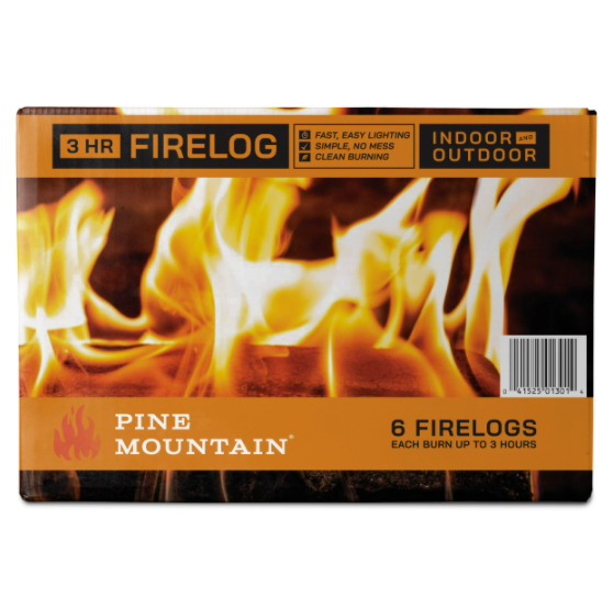 Traditional 3-Hour Firelog, Indoor&Outdoor, Easy Lighting, Clean Burning, 6 Pack - Fresh Stock Dated December 2025