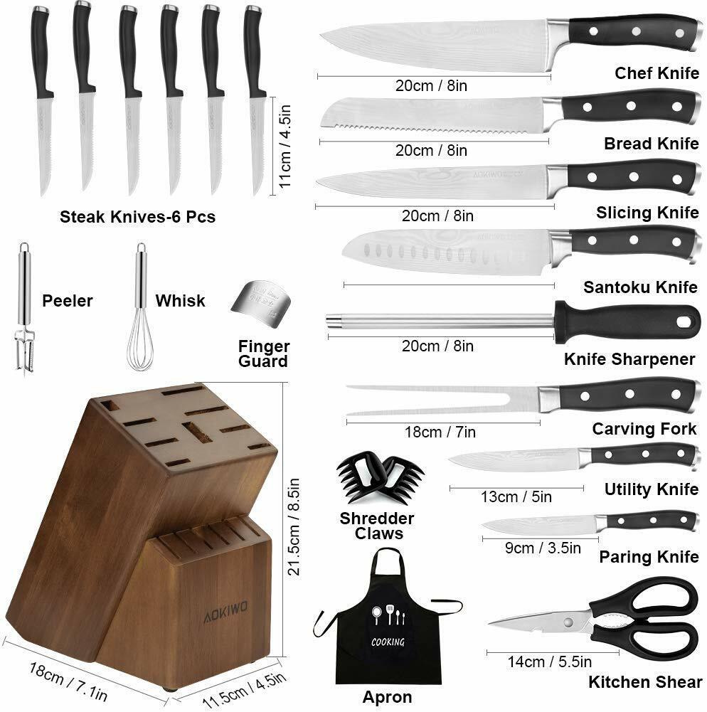 Knife Set, 21-Piece Kitchen Knife Set with Block Wooden German Stainless Steel - Fresh Stock Dated February 2026