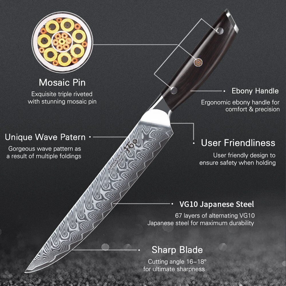 TURWHO 8inch Slicing Knife Japanese VG10 Damascus Steel Kitchen Carving Knives - Fresh Stock Dated January 2026