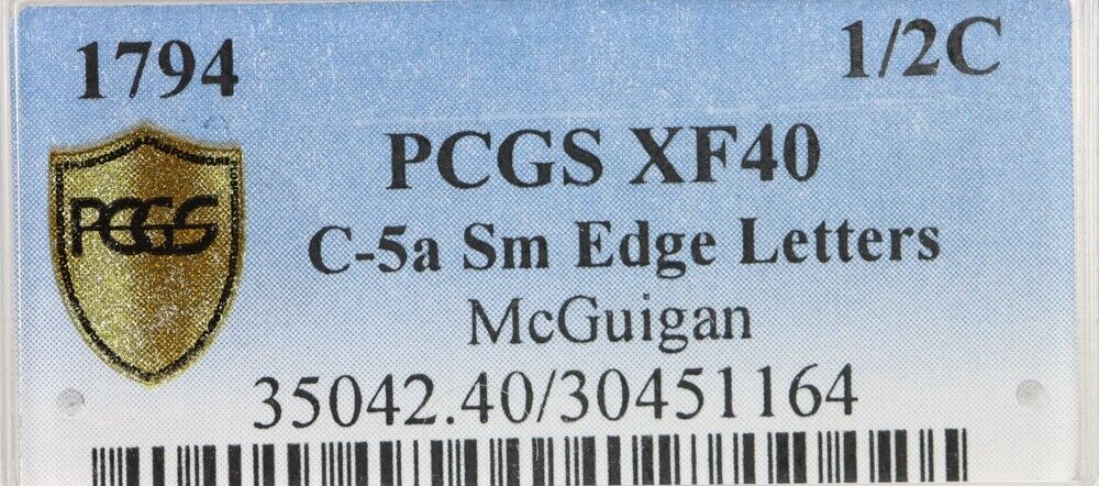 1794 C5a R4+ Liberty Cap Half Cent PCGS EF40 Jim McGuigan collection - Fresh Stock Dated December 2025