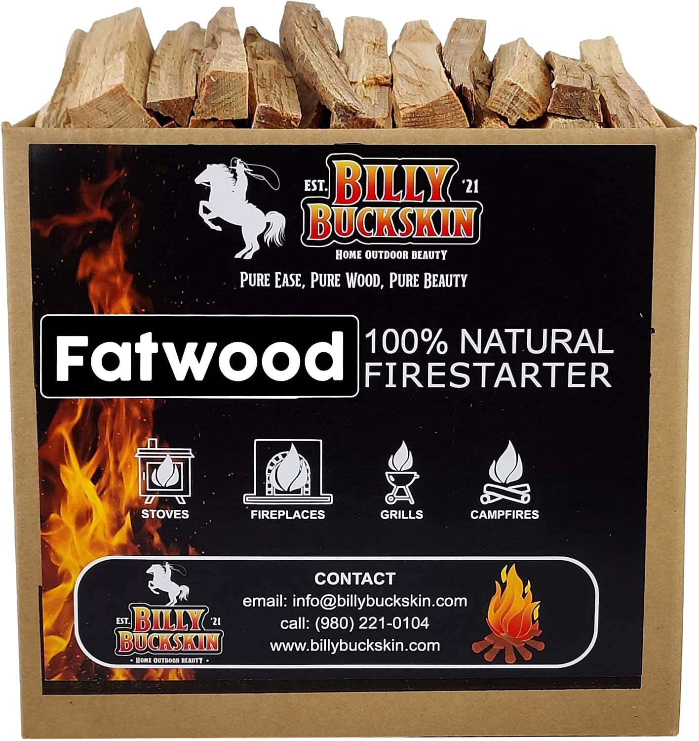 Billy Buckskin Co. Fatwood Fire Starter Sticks | Easy & Safe Fire Starter | Star - Fresh Stock Dated January 2026