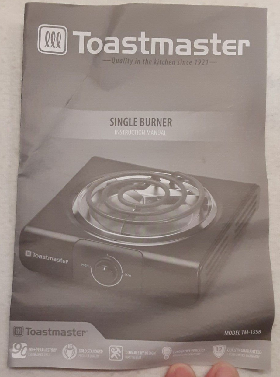 Toastmaster SINGLE BURNER adjustable low-high heating manual & box included - Fresh Stock Dated February 2026