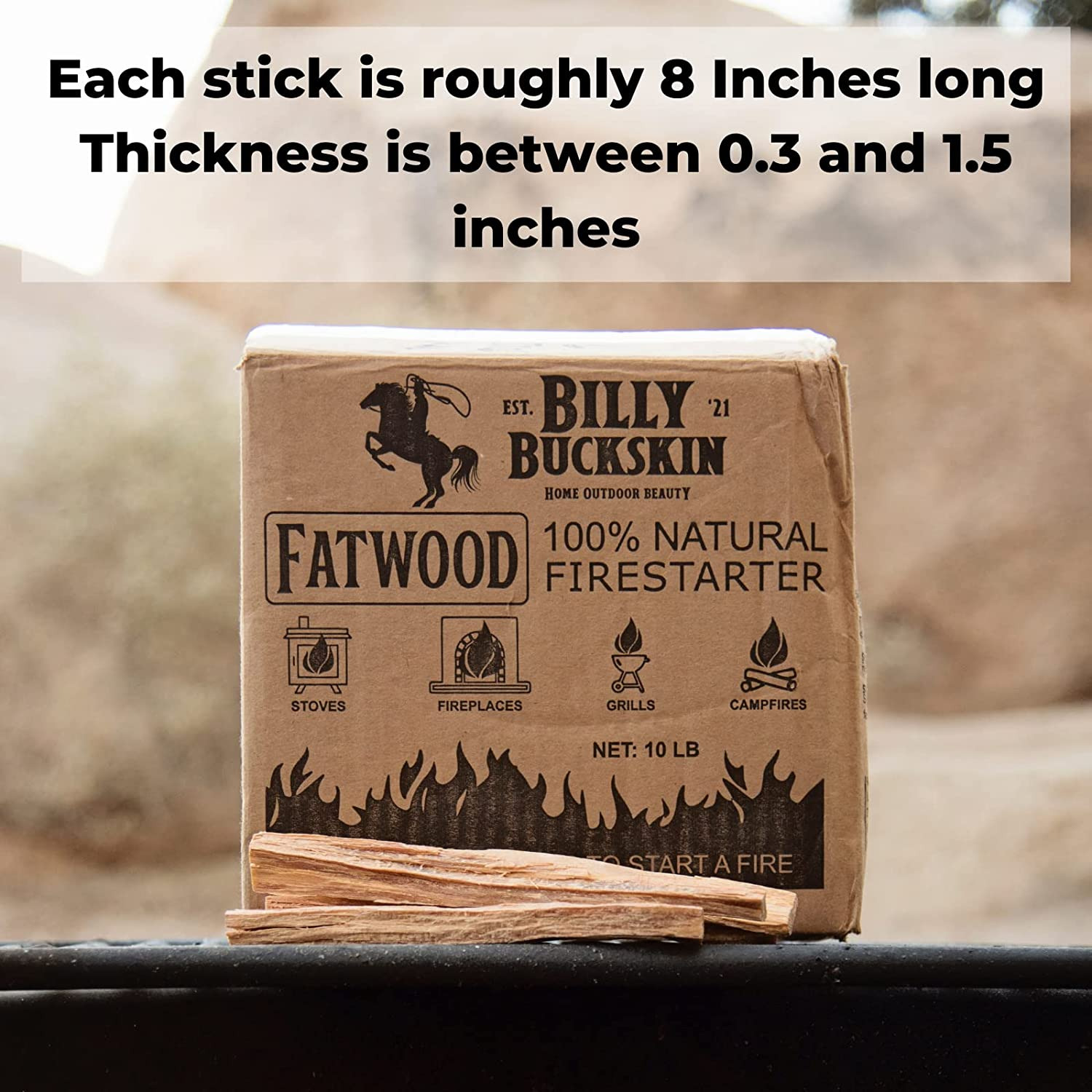 Billy Buckskin Co. Fatwood Fire Starter Sticks | Easy & Safe Fire Starter | Star - Fresh Stock Dated January 2026
