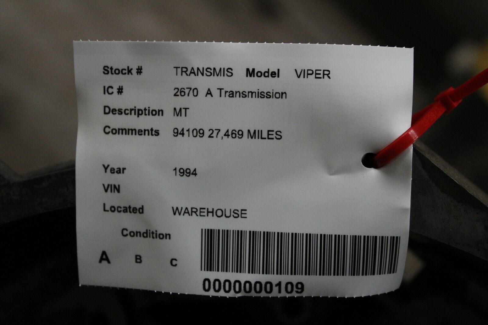 92 93 94 95 Dodge Viper Transmission OEM Used # 94109 27,469 Miles - Fresh Stock Dated December 2025